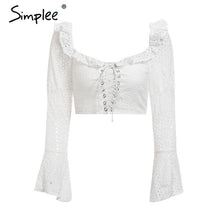 Load image into Gallery viewer, Flared Sleeve Lace Up Crop Top