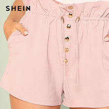 Load image into Gallery viewer, Belted High Waist Button Up Elastic Shorts.