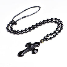 Load image into Gallery viewer, Natural Obsidian Cross Necklace
