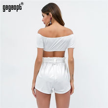 Load image into Gallery viewer, Off Shoulder Bowknot Crop Top Shorts Set
