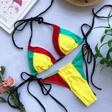 Load image into Gallery viewer, Patchwork Micro Thong Bikini
