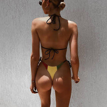 Load image into Gallery viewer, Patchwork Micro Thong Bikini
