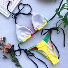 Load image into Gallery viewer, Patchwork Micro Thong Bikini
