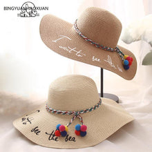 Load image into Gallery viewer, "I Want To See The Sea" Embroidery Big Bow Summer Beach Straw Hat
