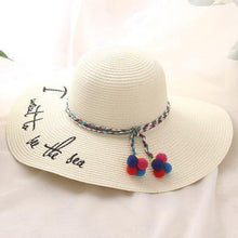 Load image into Gallery viewer, "I Want To See The Sea" Embroidery Big Bow Summer Beach Straw Hat
