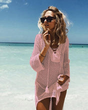 Load image into Gallery viewer, Crochet Knitted Tassel Tie Bikini Cover Up
