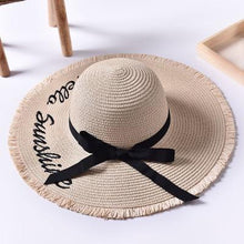 Load image into Gallery viewer, Handmade Weave "Hello Sunshine" Large Brim Straw Hat
