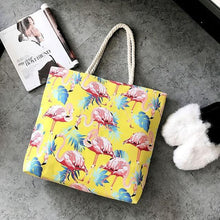 Load image into Gallery viewer, Flamingo Printed Canvas Beach Bags
