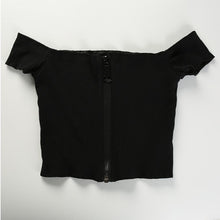 Load image into Gallery viewer, Off Shoulder Sexy Slash Neck Crop Zipper Top

